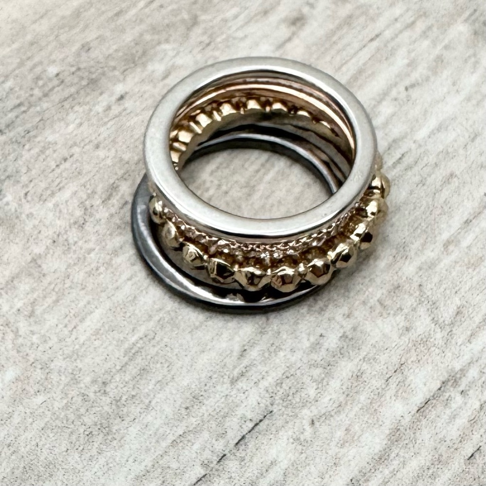 Mixed Metal Gold Beaded Stackable Rings - Picture 3 of 5